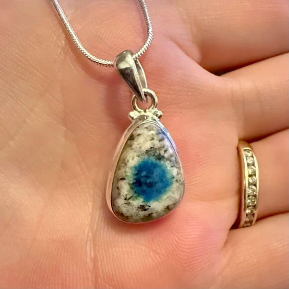 Rare K2 Azurite Necklace Genuine "Blueberry" Jasper Pendant Sterling Silver - Picture 4 of 7